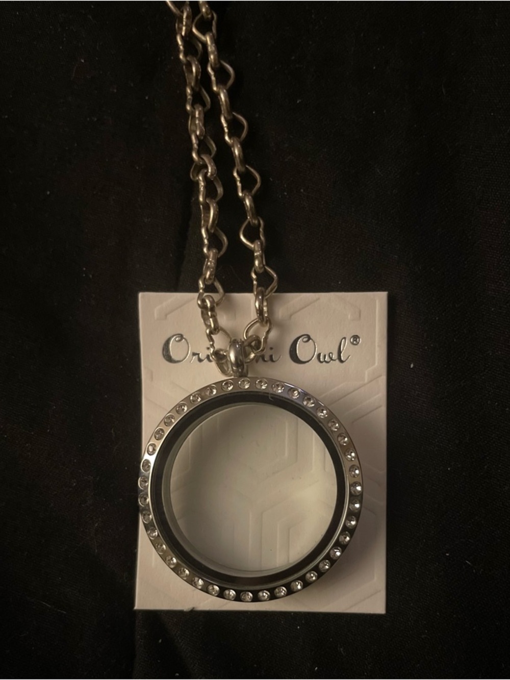 Origami Owl Silver-Tone Crystal Round Locket Necklace